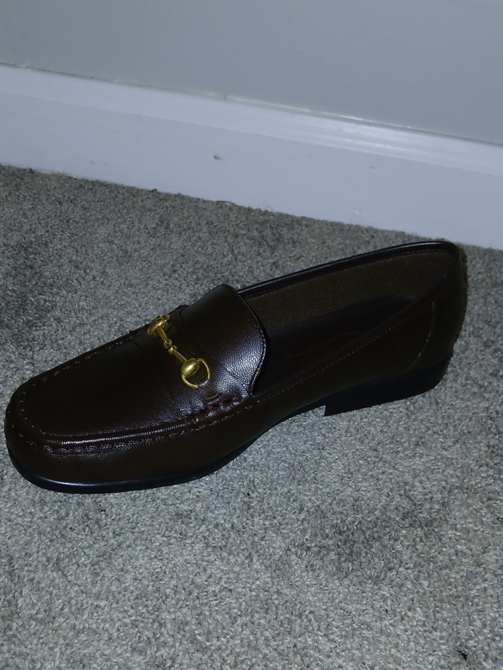 Newport News Dark Brown Leather Loafer with Gold Bit